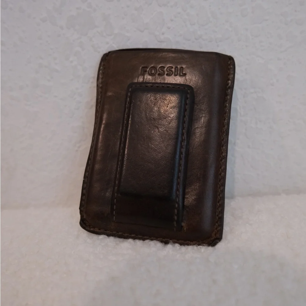 Fossil Dark Brown Leather Wallet Clip
